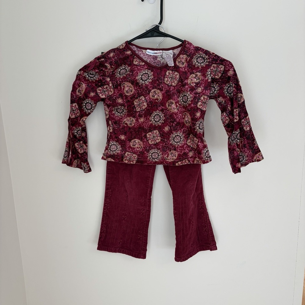 Vintage Mary-Kate And Ashley Sz 4 Set Shirt Pants Maroon Y2K Velvet Boho Fall
